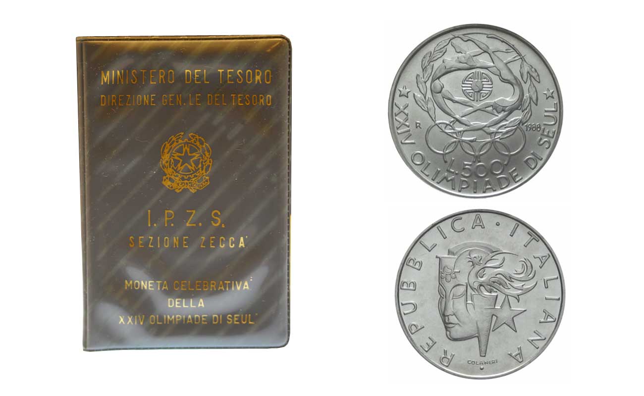 "Olimpiadi di Seul" - Monete da Lire 500 gr.11,00 in ag.835/000 - Lotto di 10 pezzi in conf. originali