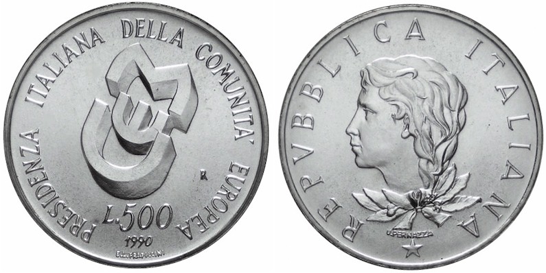 "Presidenza CEE" - Monete da Lire 500 gr.11,00 in ag.835/000 - Lotto di 10 pezzi in conf. originali