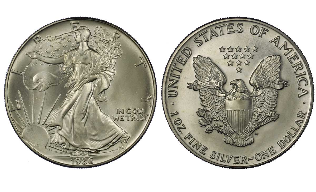 "American Eagle" - 1 dollaro gr. 31.103 in ag. 999/000 - Lotto di 10 pezzi