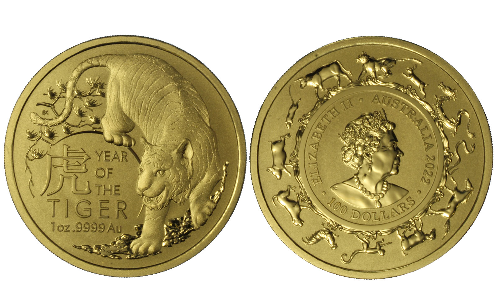 Calendario Cinese Anno della Tigre - Royal Australian Mint - 100 dollari gr. 31,103 in oro 999/000