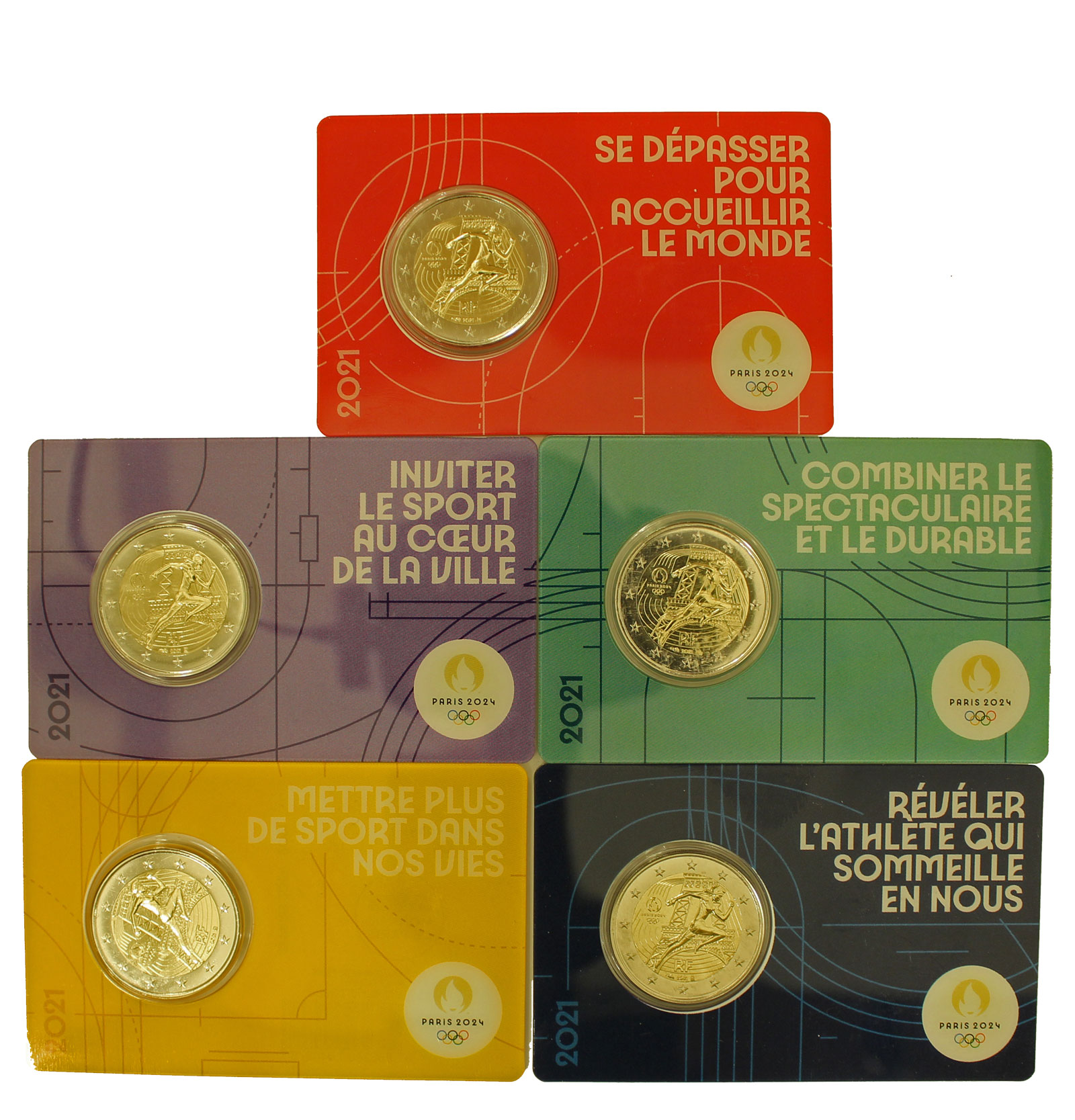 Monete da collezione - Euro - 2 Euro commemorativi - 2021 - 2021 -  Olimpiadi di Parigi 2024 - serie completa di monete da 2 euro in blister  ufficiali