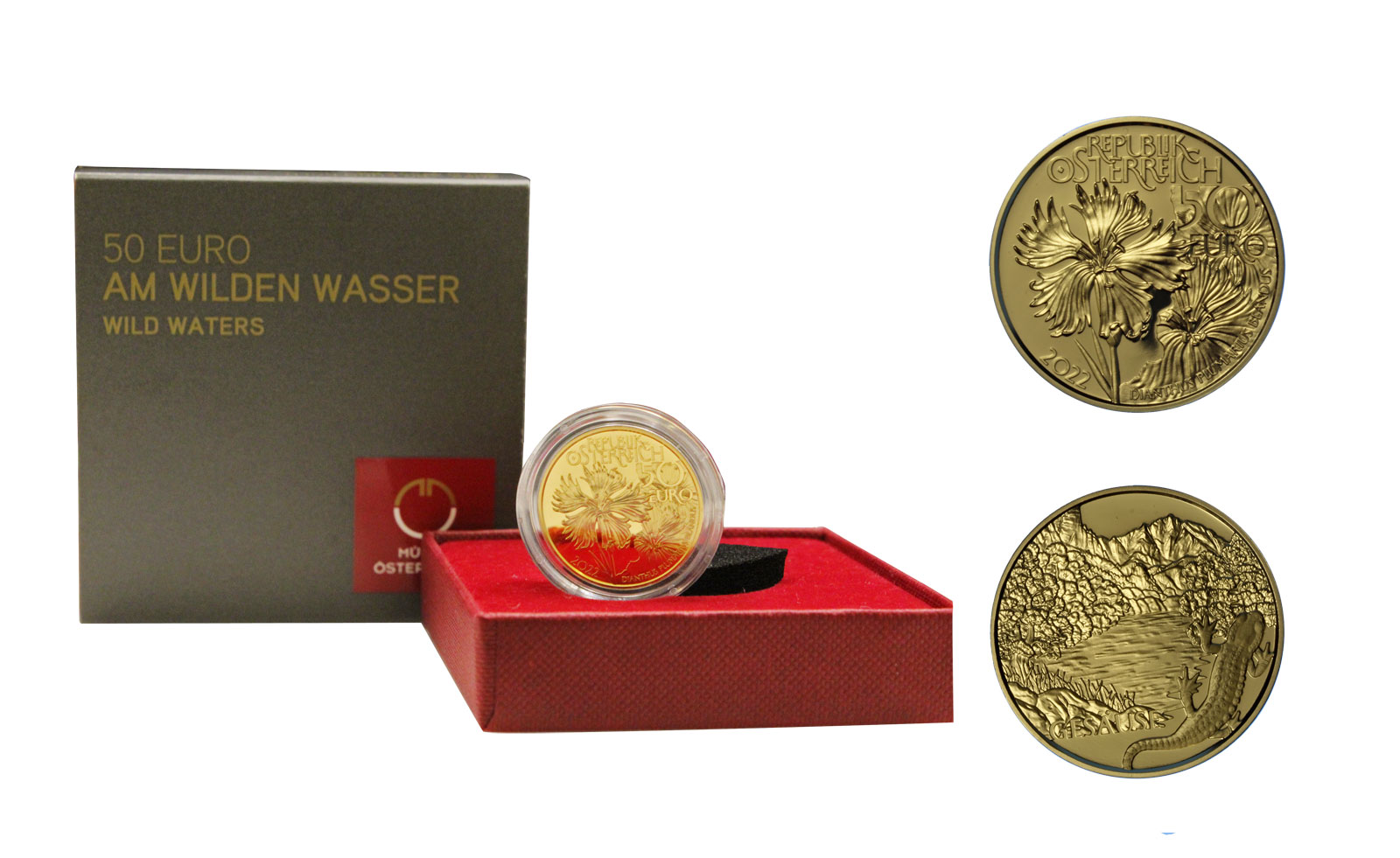 "Tesori alpini: Acque selvagge" - 50 Euro gr.7,78 in oro 986/000 