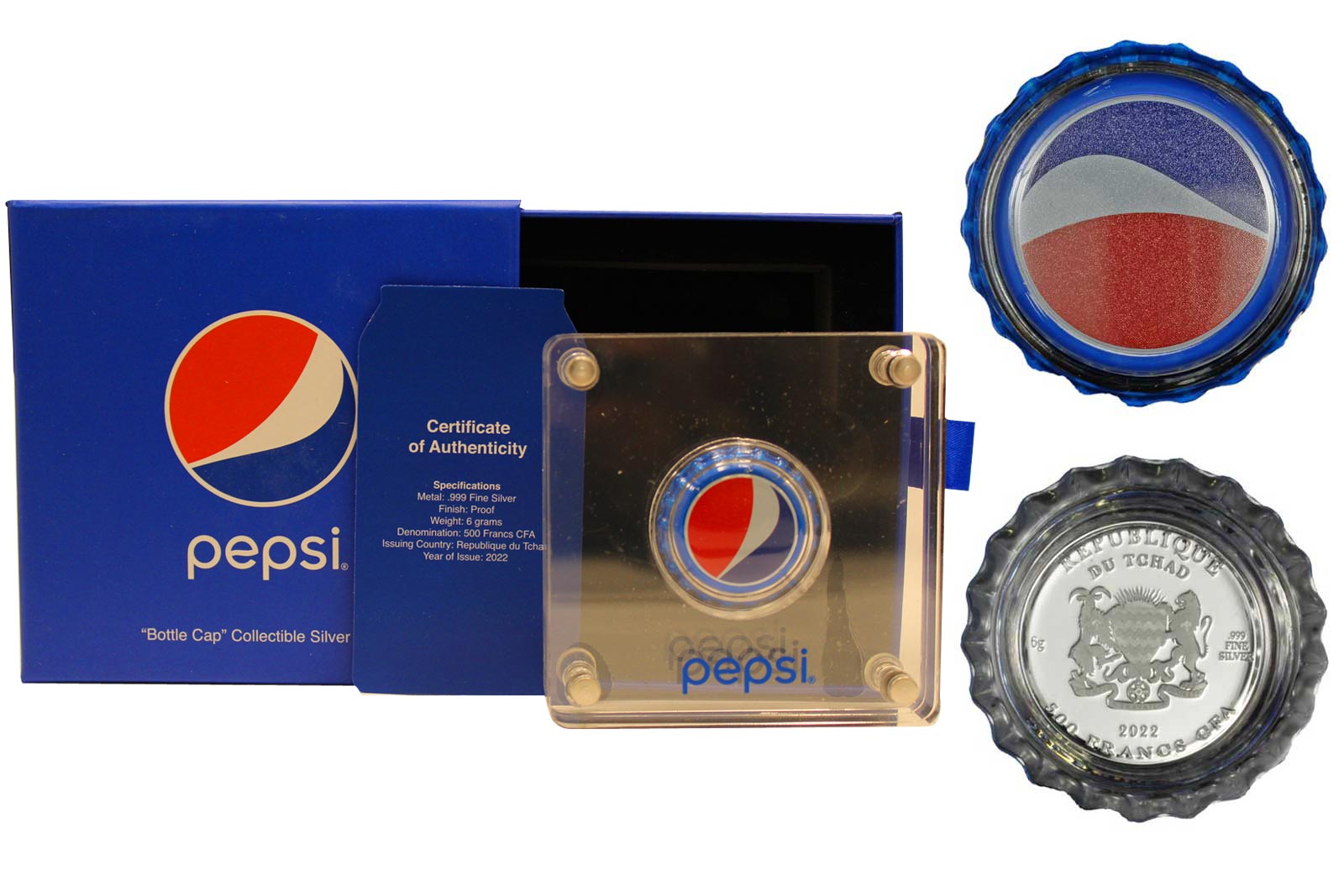 "Tappo Pepsi Cola versione moderna" - moneta da 500 franchi CFA gr.6,00 in ag. 999/000