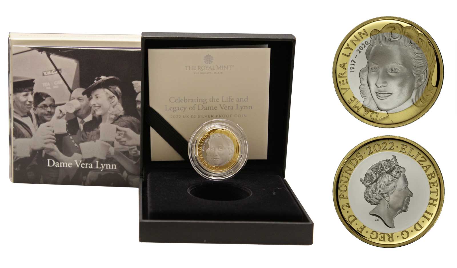 "Dame Vera Lynn" - Moneta da 2 sterline gr.12,00 in ag 925/000 con anello esterno placcato in oro 