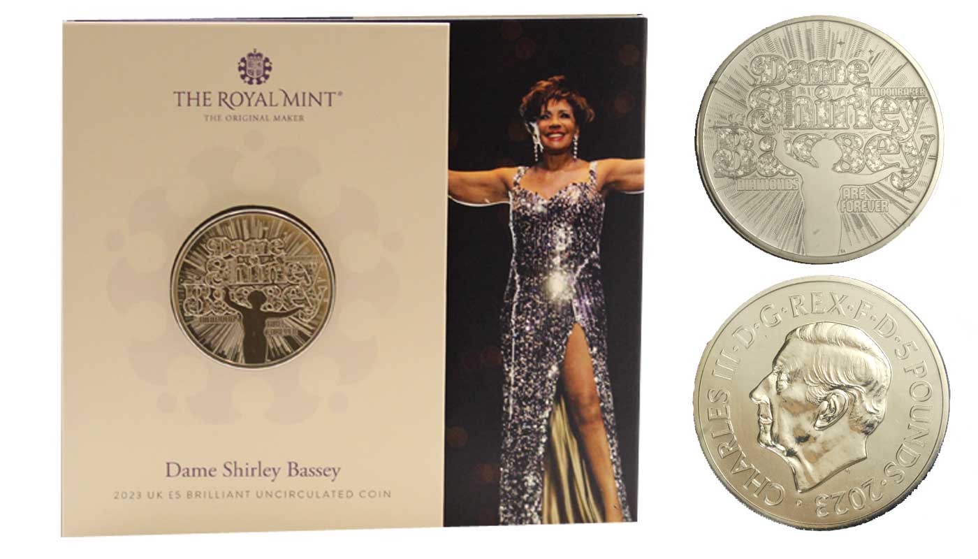 "Serie Music Legends - Dame Shirley Bassey" - 5 sterline in nickel in folder 