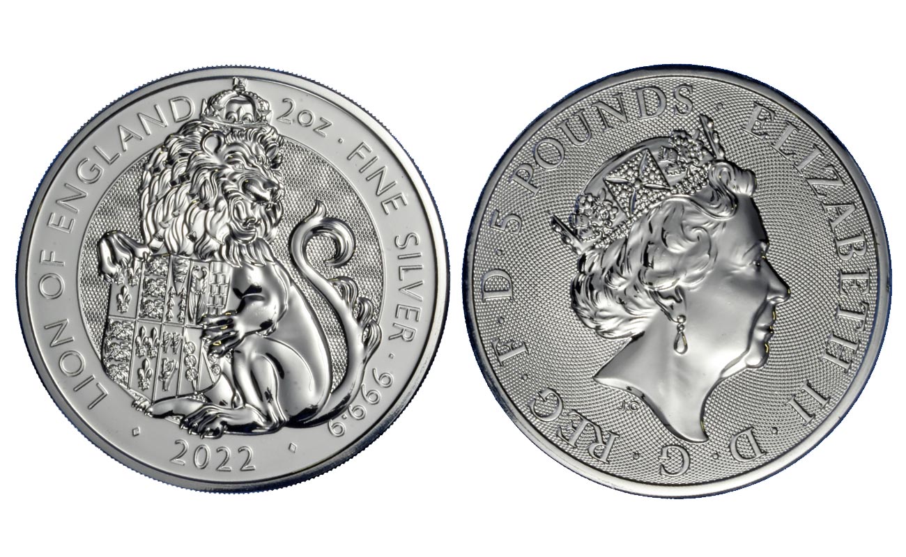 "Tudor Beasts: Leone d'Inghilterra" - Moneta da 5 sterline gr. 62,20 in ag 999/000  