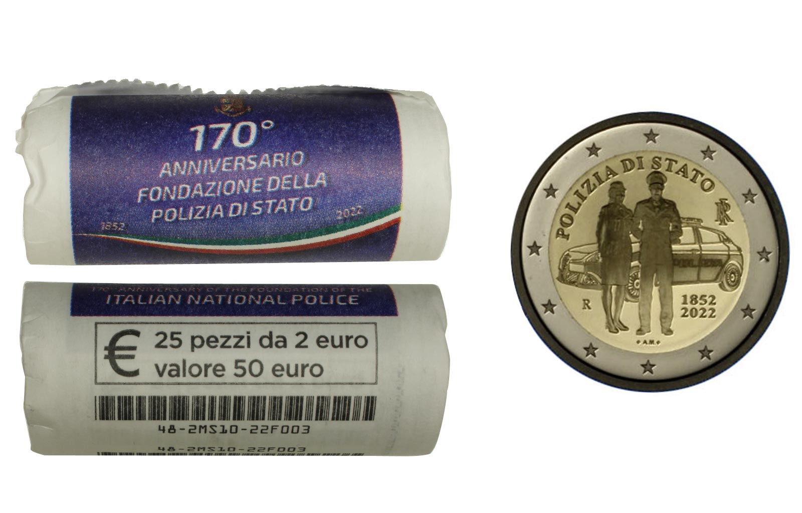 Monete da collezione - Euro - 2 Euro commemorativi - 2022 - Italia - 170°  della Polizia di Stato - moneta da 2 euro in rotolino da 25 pezzi
