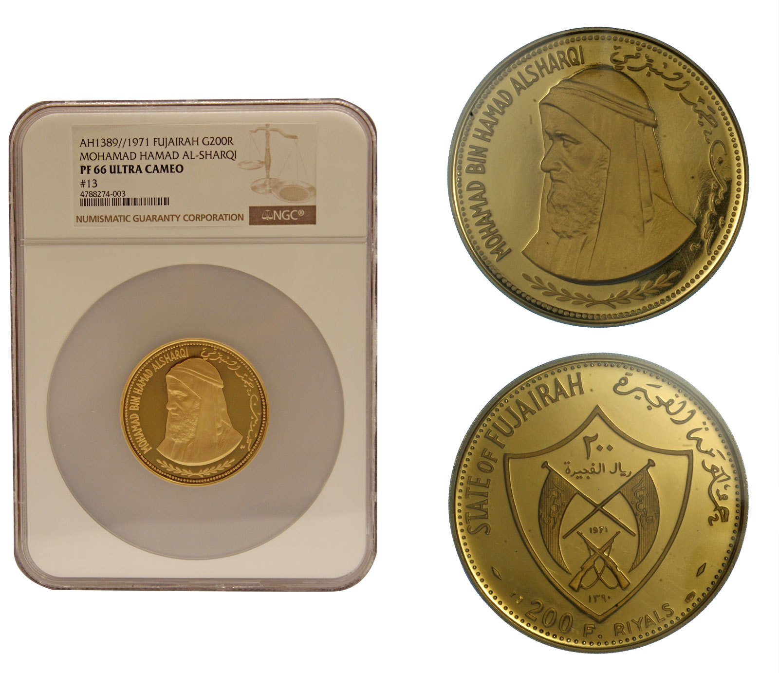 "Mohamad Bin Hamad Alsharqi" - 200 riyals gr. 41,46 in oro 900/000 - SLAB : PF 66