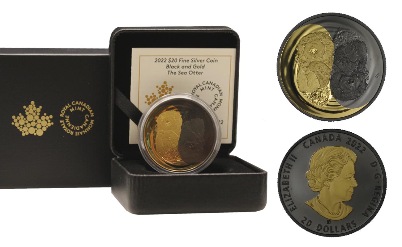 "Lontra" - Moneta da 20 dollari con placcatura nera e oro - gr. 31,39 in ag. 999/000