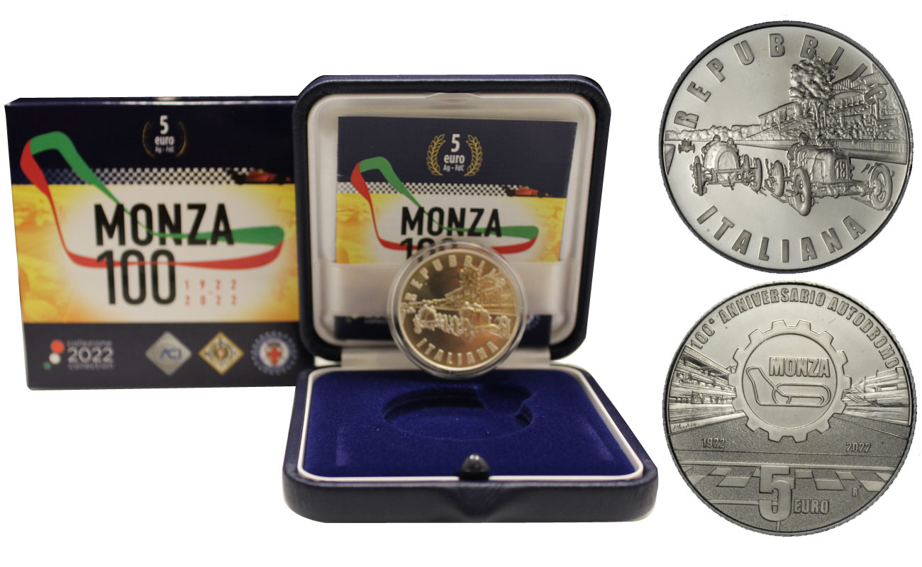 "100° anniversario dell'Autodromo Nazionale Monza" - Moneta da 5 euro gr. 18,00 in ag. 925/000