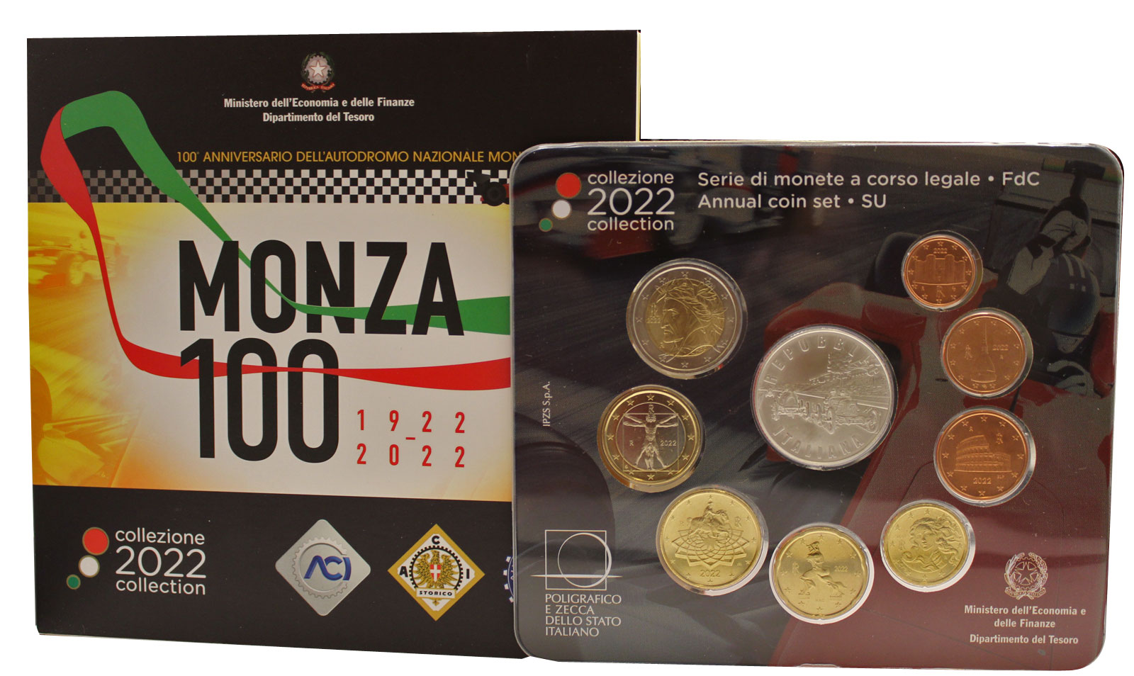 Serie completa di 9 monete con 5 euro commemorativo "100° Autodromo Monza"