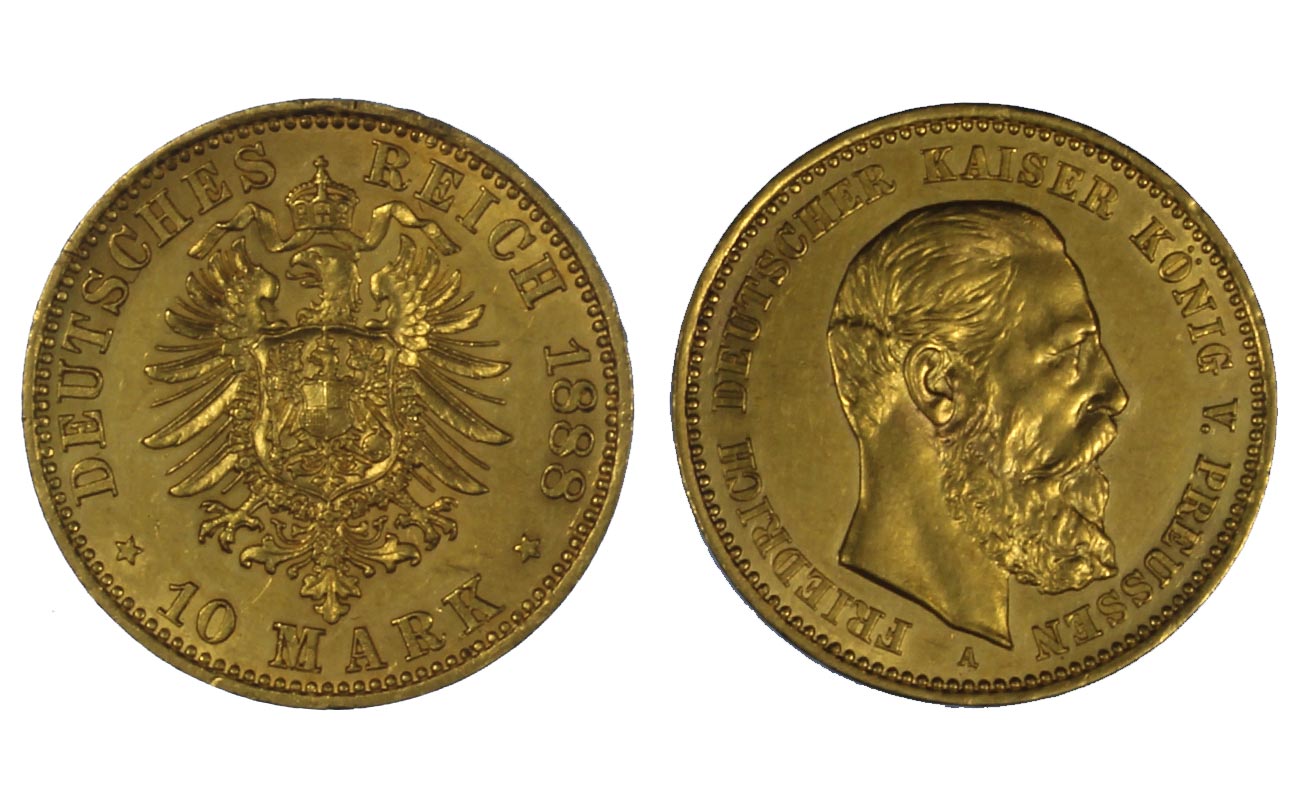 Federico III imperatore - 10 Marchi gr. 3,98 in oro 900/