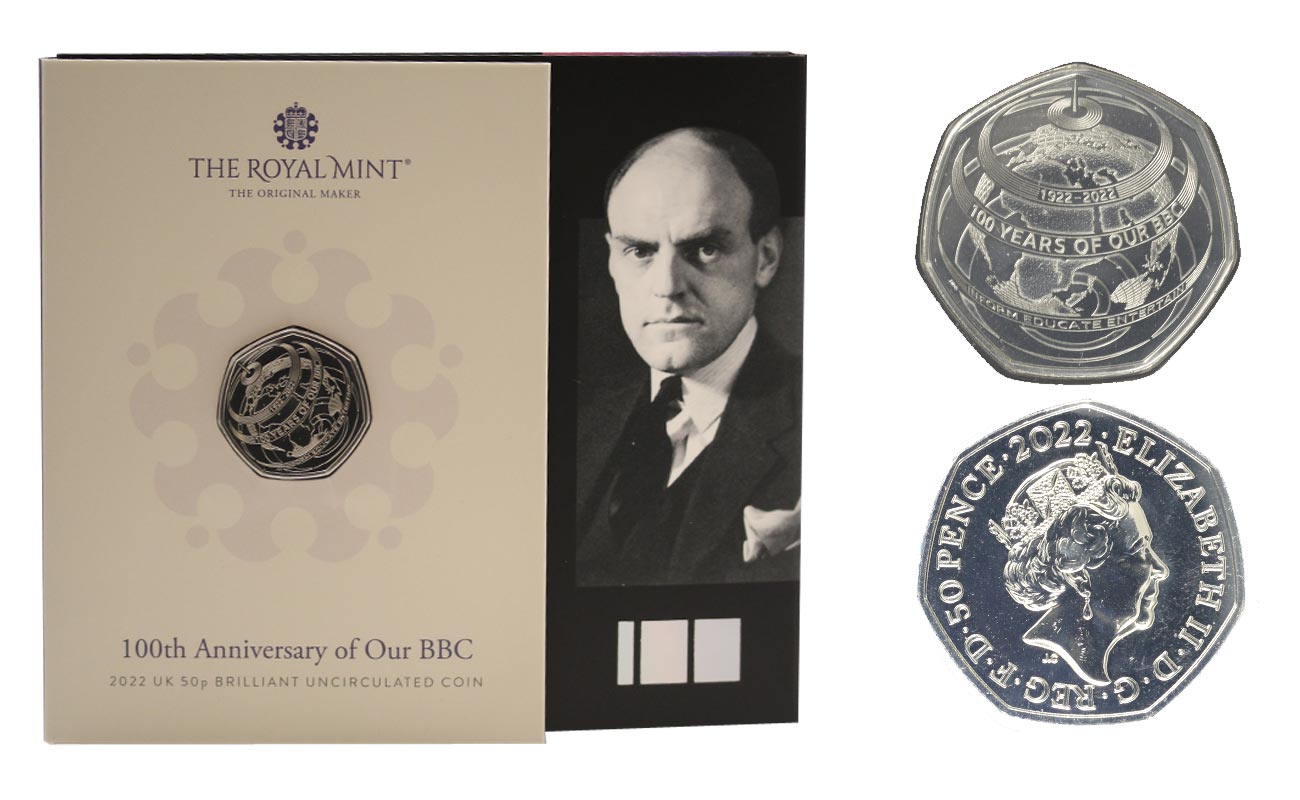"BBC -100 Anniversario" - 50 pence in nickel in folder