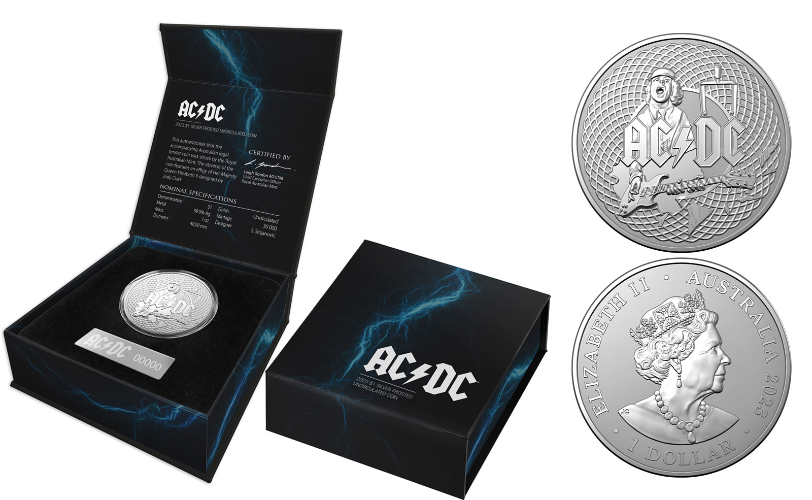 "AC/DC" - 1 dollaro gr. 31,10 in ag. 999/