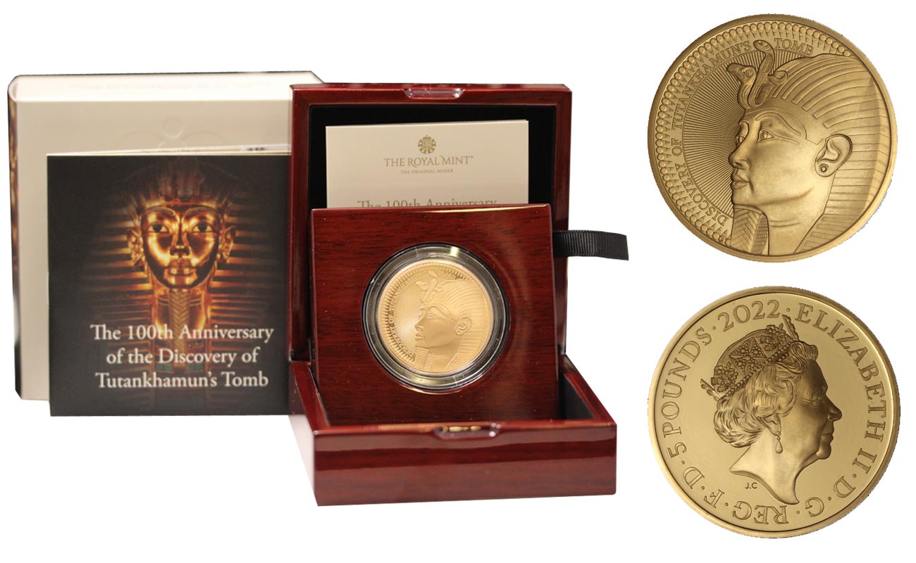 "Tutankhamon - 100° anniversario della scoperta" - 5 sterline gr. 39,94 in oro 917/000 - Tiratura limitata 260 pezzi