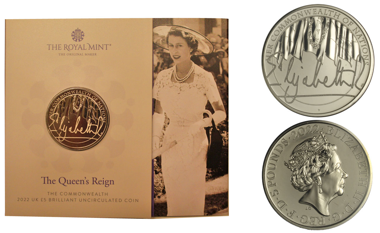 "The Queen's Reign: Commonwealth" - moneta da 5 pounds in nickel