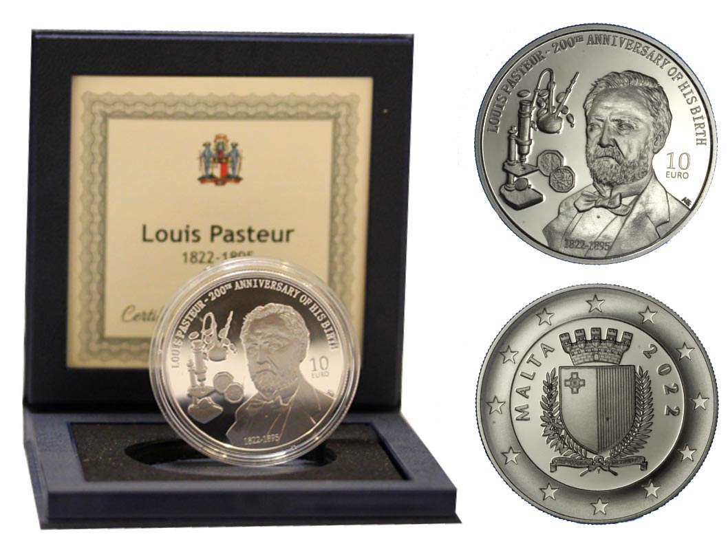 "Louis Pasteur" - Moneta da 10 euro gr. 28,28 in argento 925/000