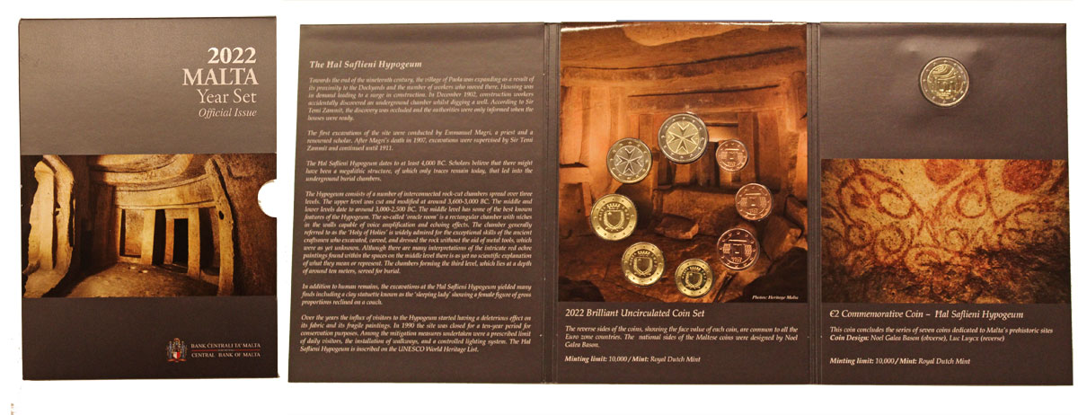 Serie divisionale di 9 monete compreso 2¤ "Ipogeo di Hal Saflieni" in conf. ufficiale
