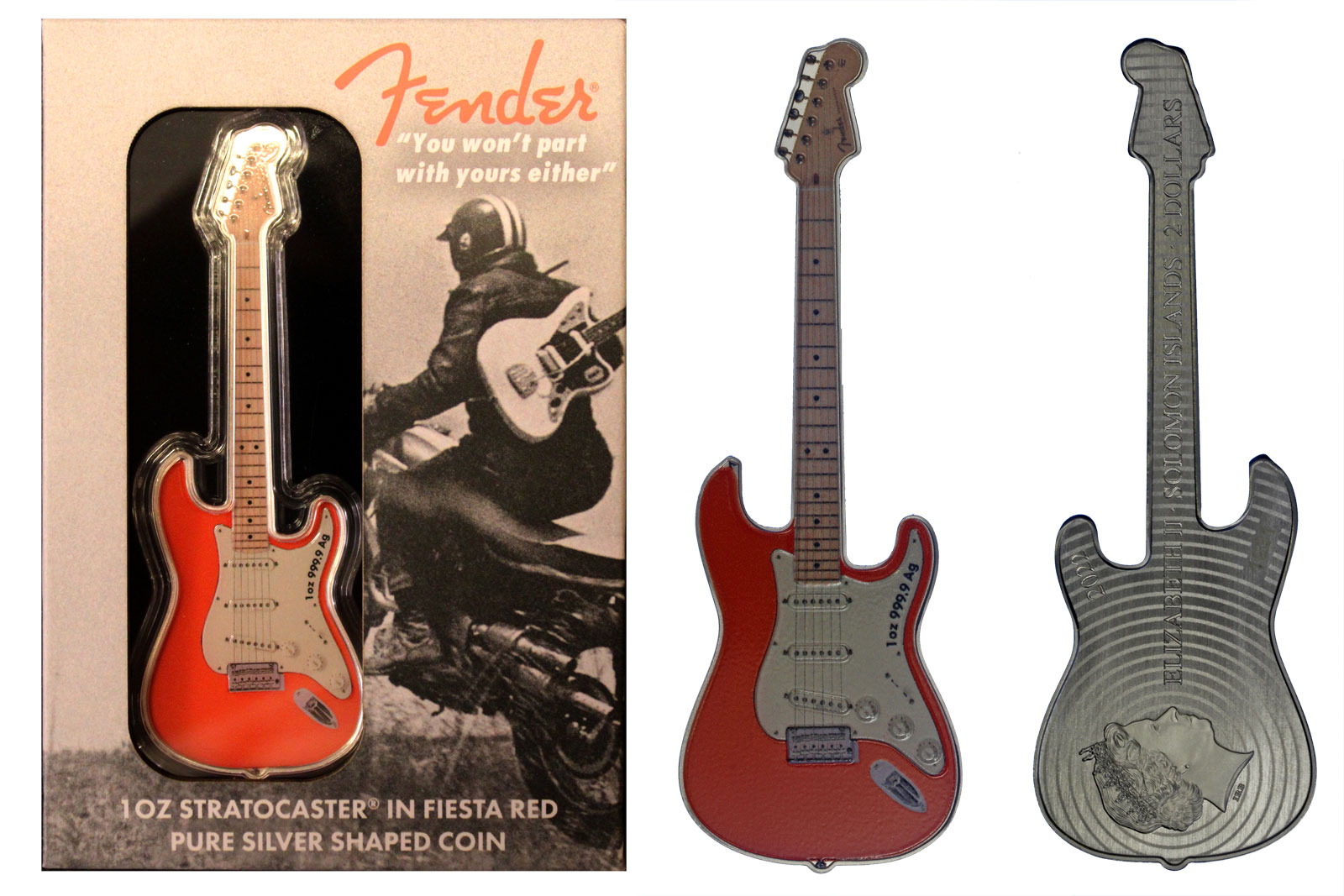 "Fender Stratocaster" - 2 dollari gr. 31,10 in ag. 999/ - esemplari numerati REVERSE PROOF