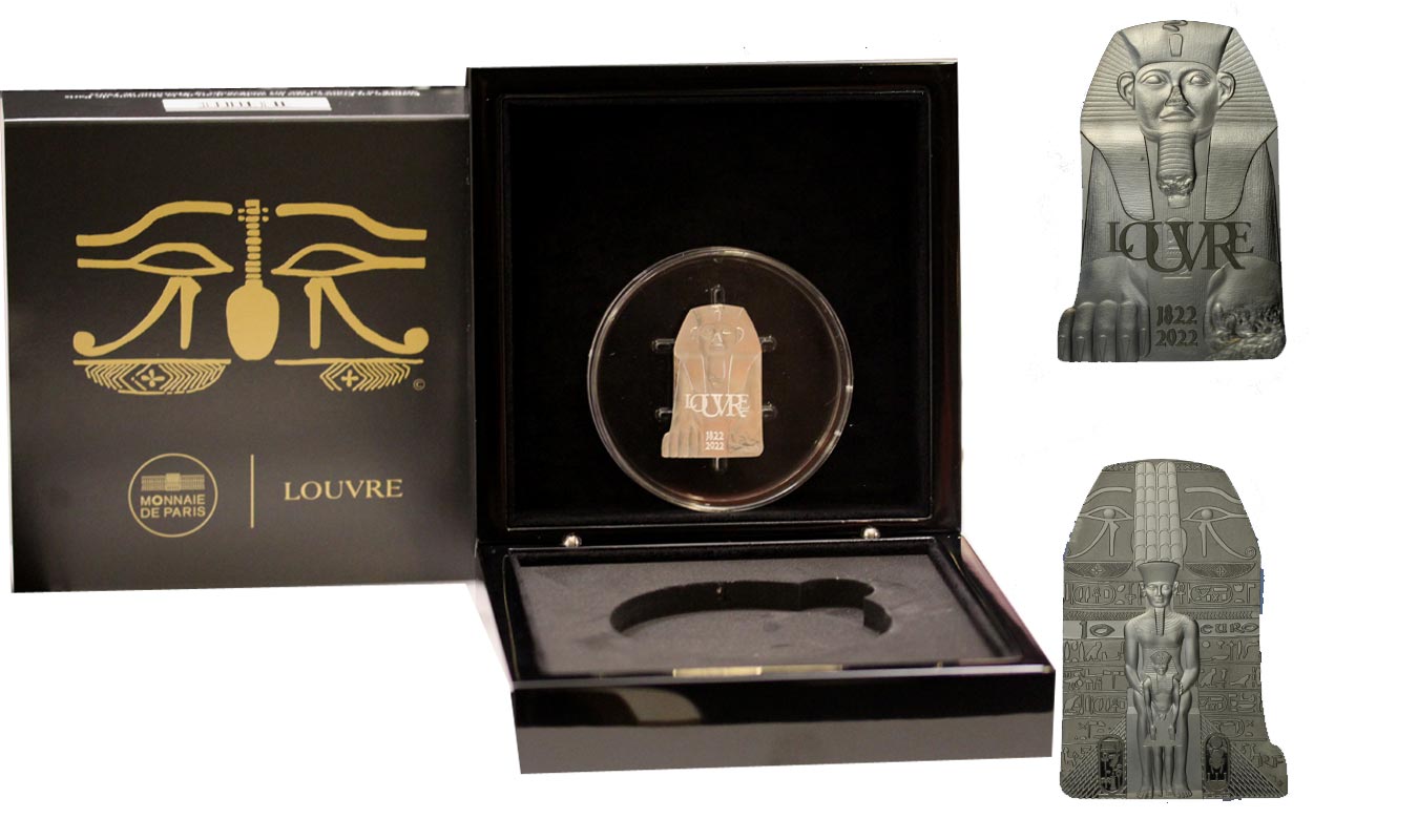 "Louvre - sfinge" - moneta sagomata da 10 euro gr. 22,20 in ag. 999/000