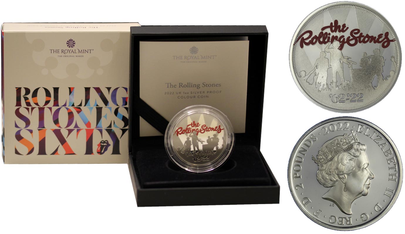 "Music Legends - Rolling Stones" - 2 pounds (oncia) gr.31,21 in ag. 999/000 con particolare colorato