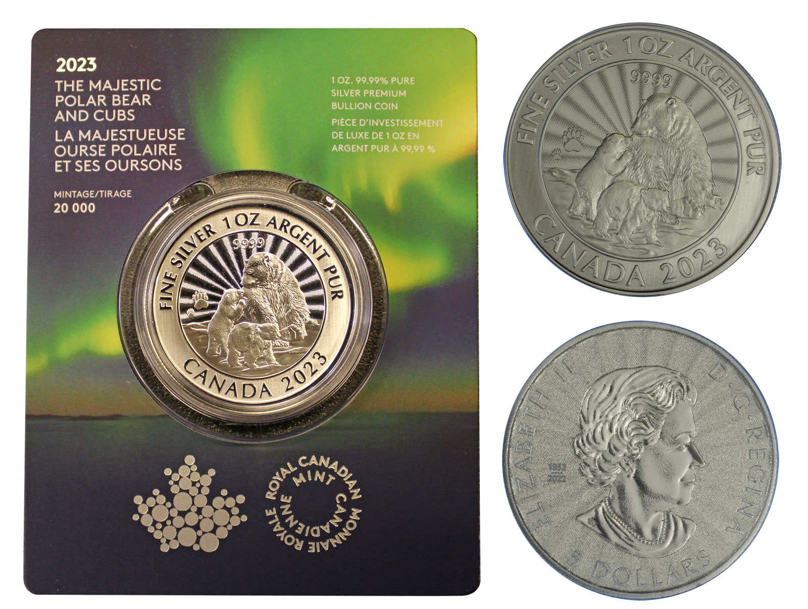 "Orso Polare" - moneta da 5 dollari gr. 31,103 (1 oz) in ag.999/000 in blister