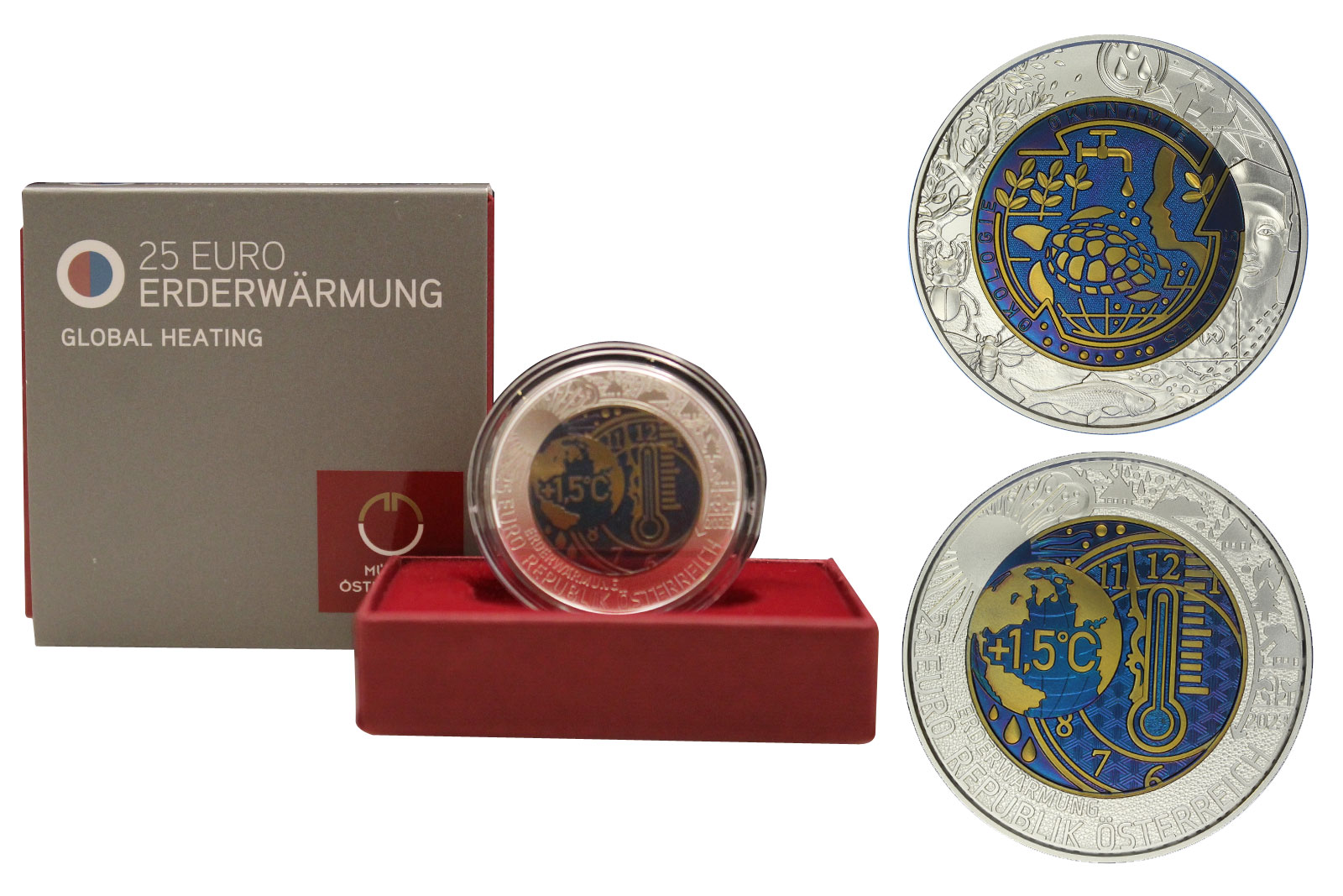 "Riscaldamento globale" - 25 euro in argento 900/°°° e niobio con dettagli colorati