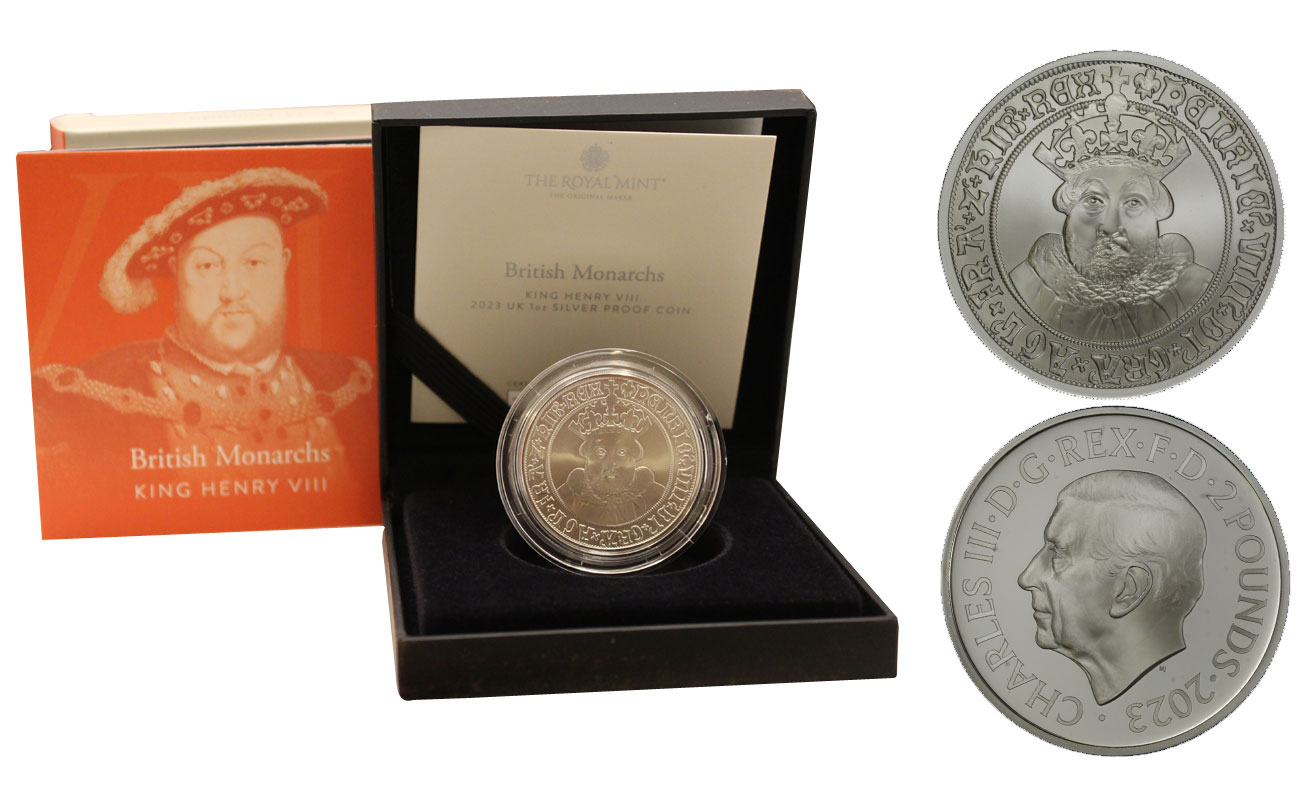 "Monarchi britannici: Re Enrico VIII" - 2 pounds gr. 31,21 in ag. 999/°°° - Tiratura 1350 pezzi  