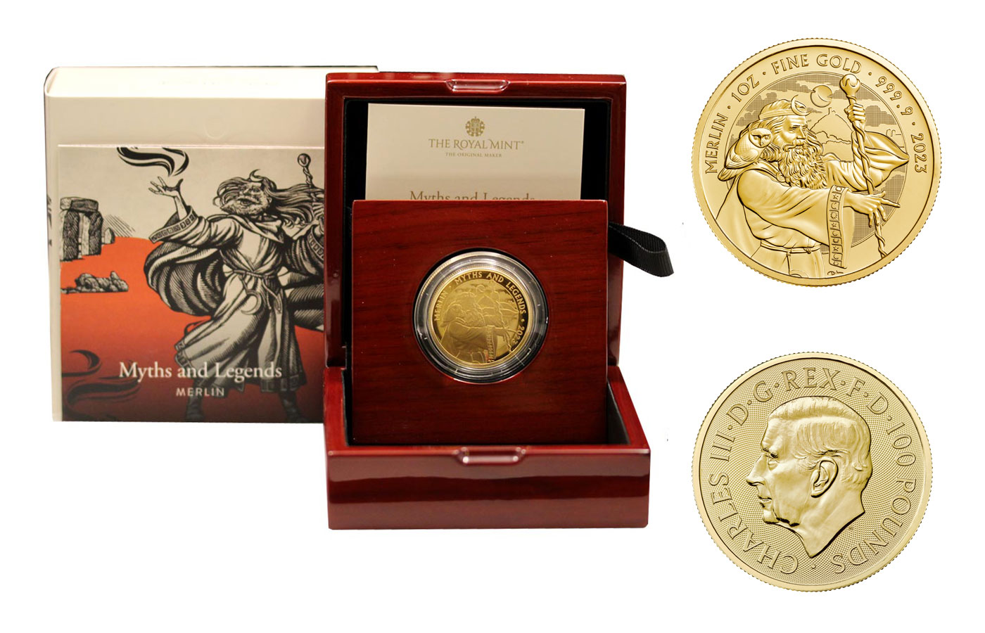 "Miti e Leggende - Mago Merlino" - 100 pounds gr. 31,21 in oro 999/000 - Tiratura 200 pezzi