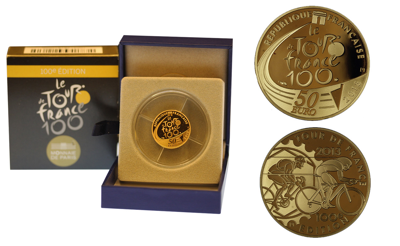 "Anniversario del centenario de Tour de France" - 50 euro di gr. 8,45 in oro 920/°°° in conf. originale