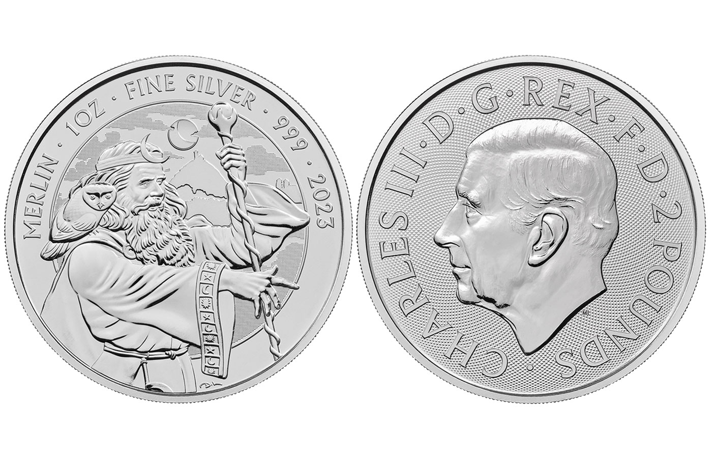 "Mago Merlino" - moneta da 2 sterline (1 oncia) gr. 31,10 in ag.999/000 