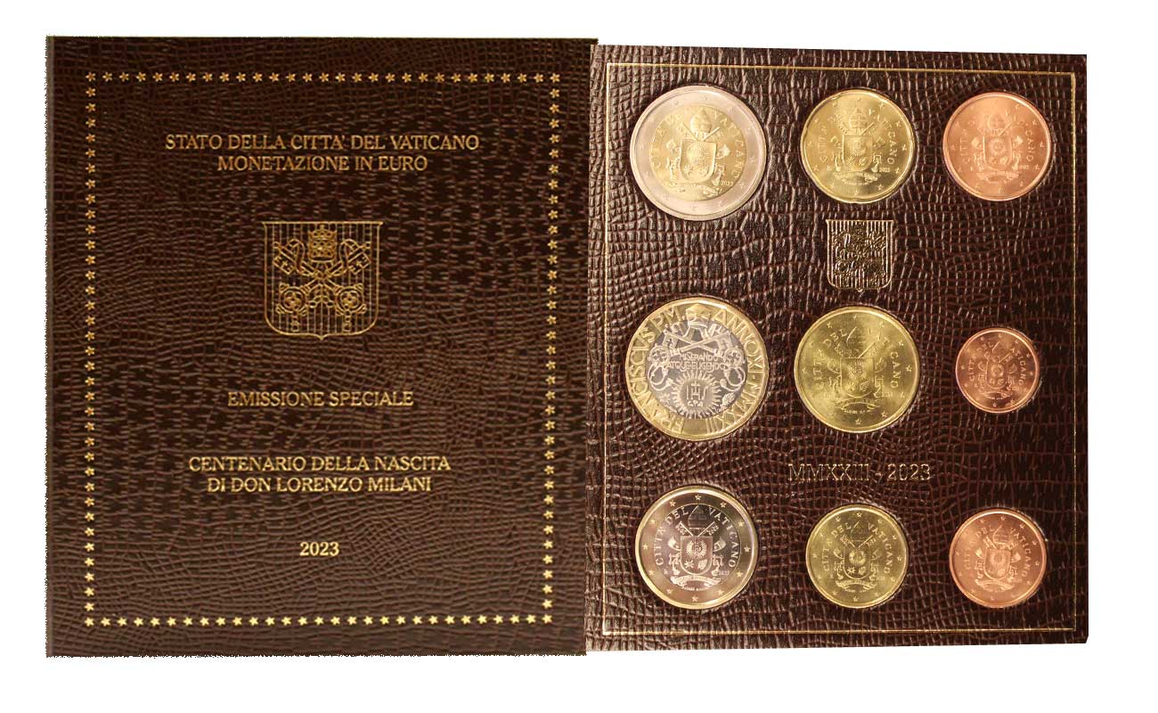 Emissione speciale "Centenario della nascita di Don Lorenzo Milani" - Serie completa di 9 monete in confezione ufficiale