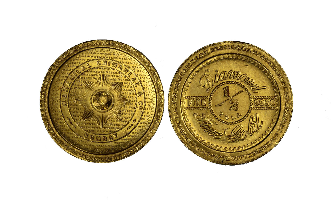 Mezza tola zecca di Bombay gr. 5,80 in oro 950/