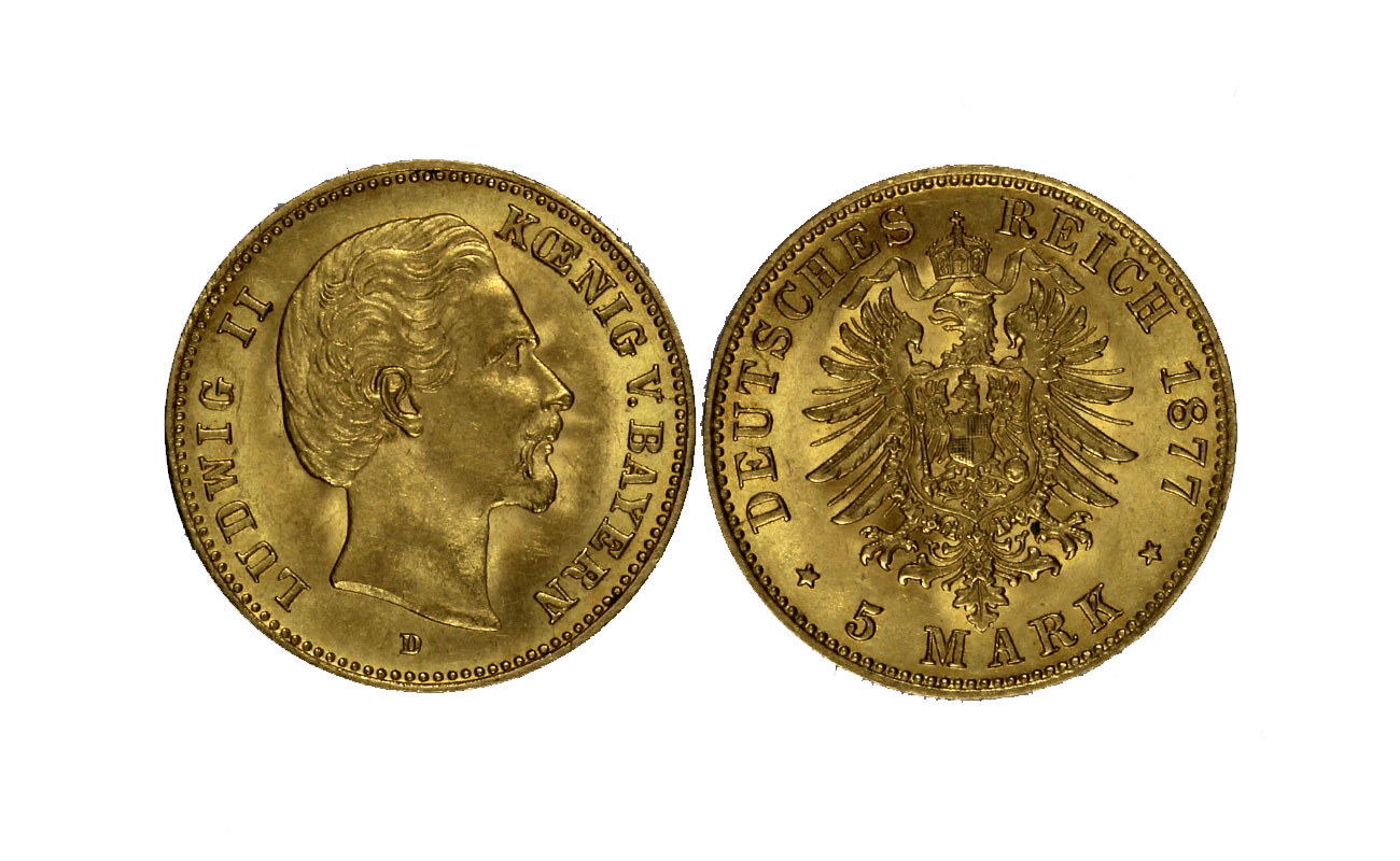 Re Ludwig II - 5 marchi gr. 1.99 in oro 900/