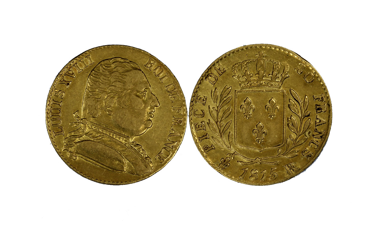 Re Luigi XVIII - 20 franchi 6.45 gr. in oro 900/