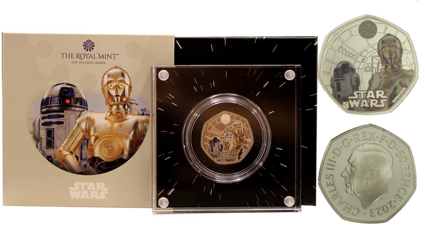 "Star Wars" - Moneta ettagonale da 50 pence gr. 8,00 in ag. 925/000