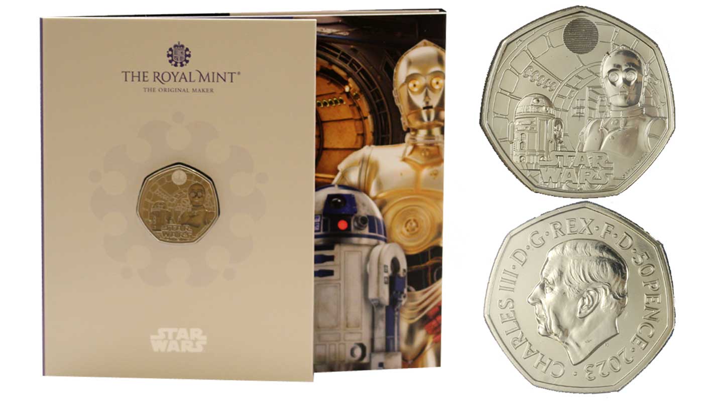 "Star Wars: R2-D2 e C-3PO" - Re Carlo III - 50 pence - in folder 