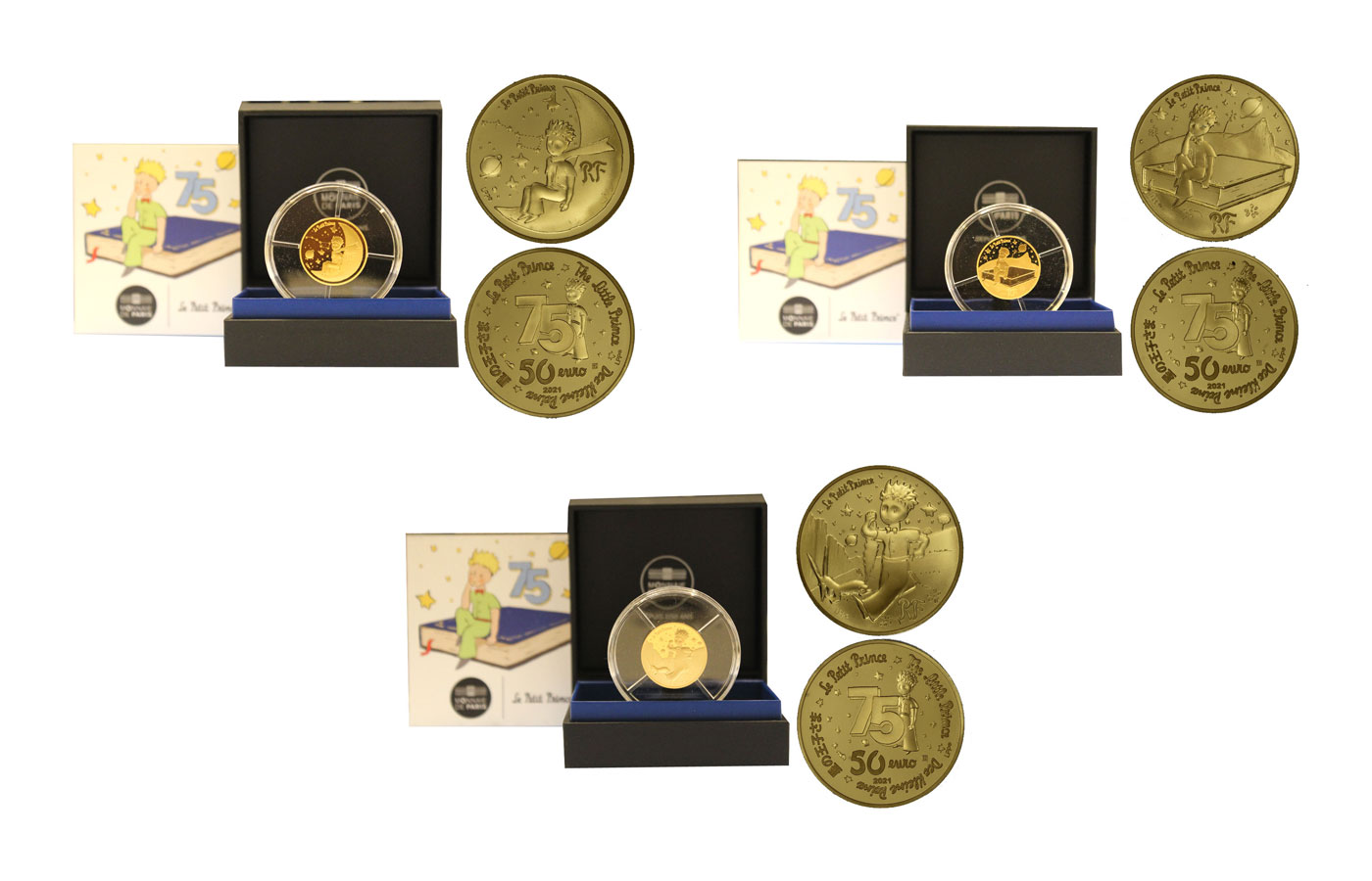 "Il Piccolo Principe" - Serie completa di tre monete da 50 euro gr. 7.78 cad. in oro 999/°°°