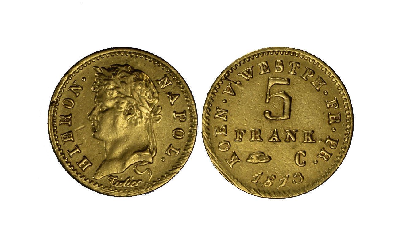 Gerolamo Napoleone - 5 franchi gr. 1.62 in oro 900/