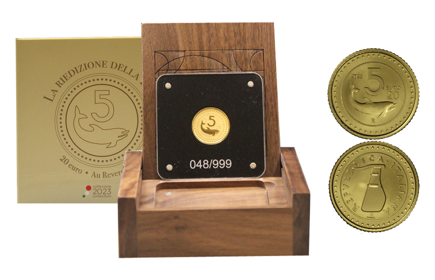 "Riedizione della Lira:  5 lire" - 20 euro gr. 7,77 in oro 999/ - Tiratura 999 pezzi