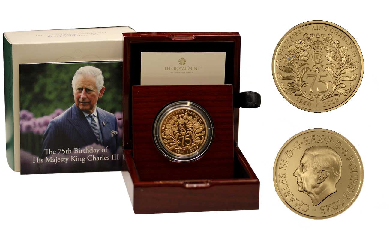 "75 anni Re Carlo III" - 5 pounds gr. 39,94 in oro 917/ - Tiratura 200 pezzi