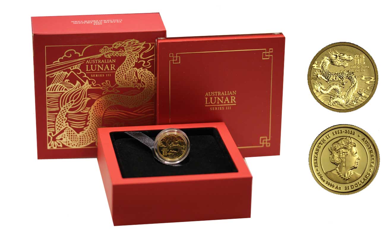 "Calendario Lunare III - Anno del Drago" - 25 dollari gr. 7,77 in oro 999/ - tiratura limitata 3500 pezzi