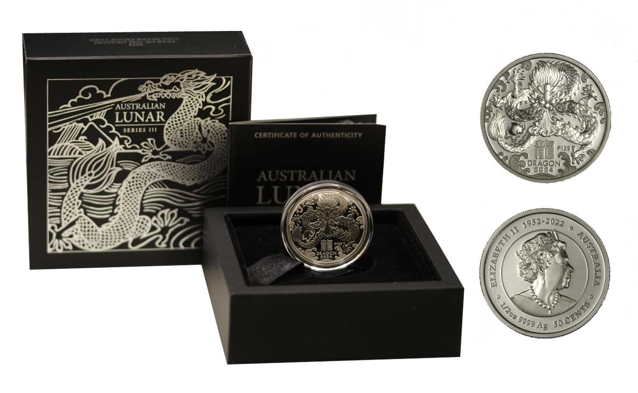 "Calendario Lunare III serie: Drago" - 50 cents gr. 15,55 in arg. 999/ 