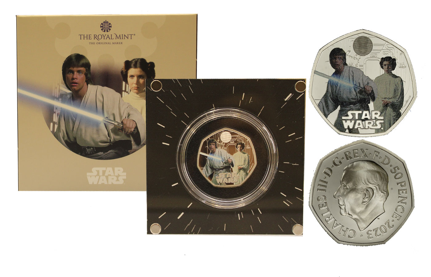 "Star Wars: Luke Skywalkers e Principessa Leia" - Re Carlo III - 50 pence gr. 8,00 in arg. 925/