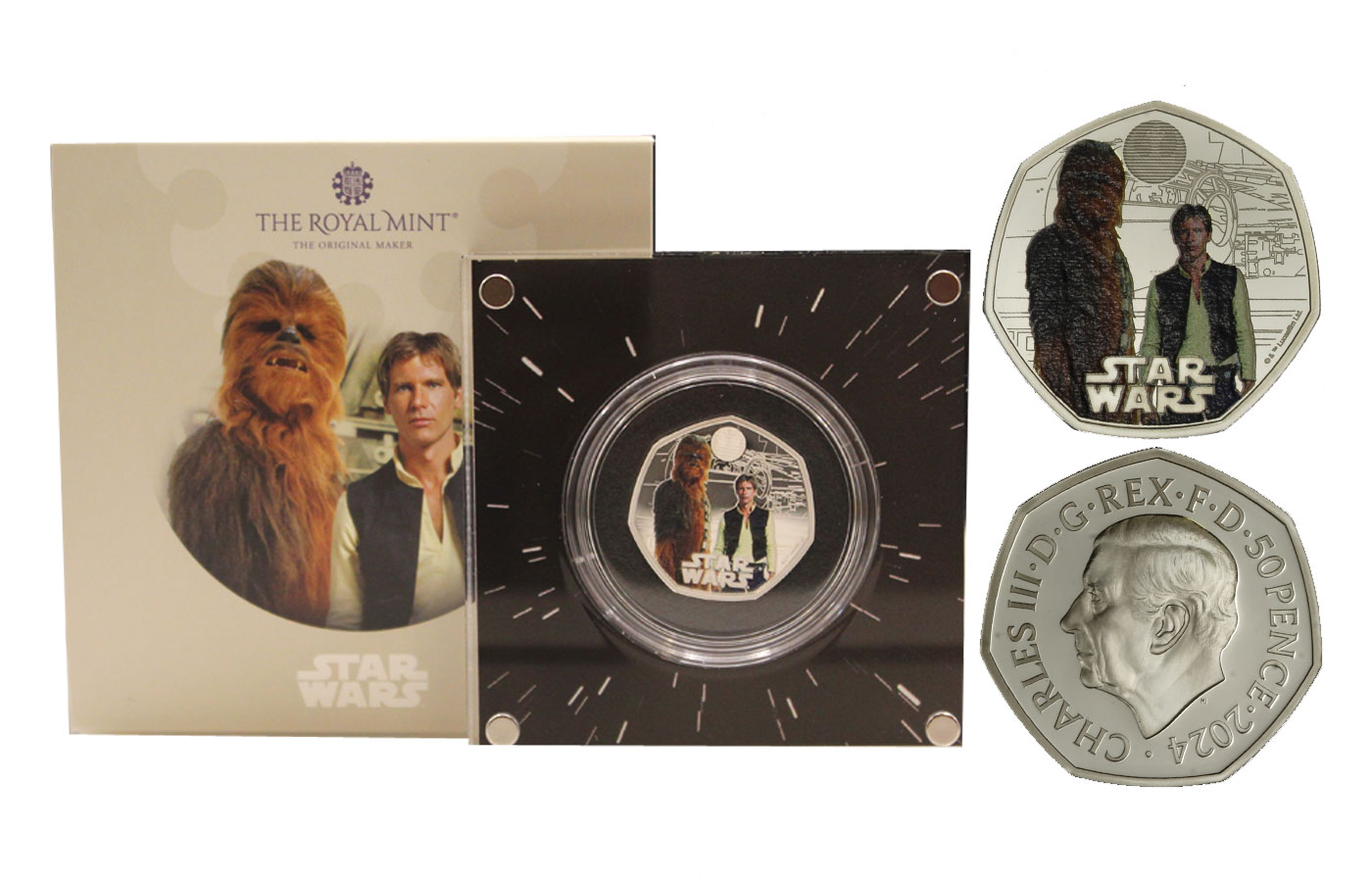"Star Wars: Han Solo e Chewbacca" - Re Carlo III - 50 Pence gr. 8,00 in arg. 925/°°° - Tiratura limitata 12500