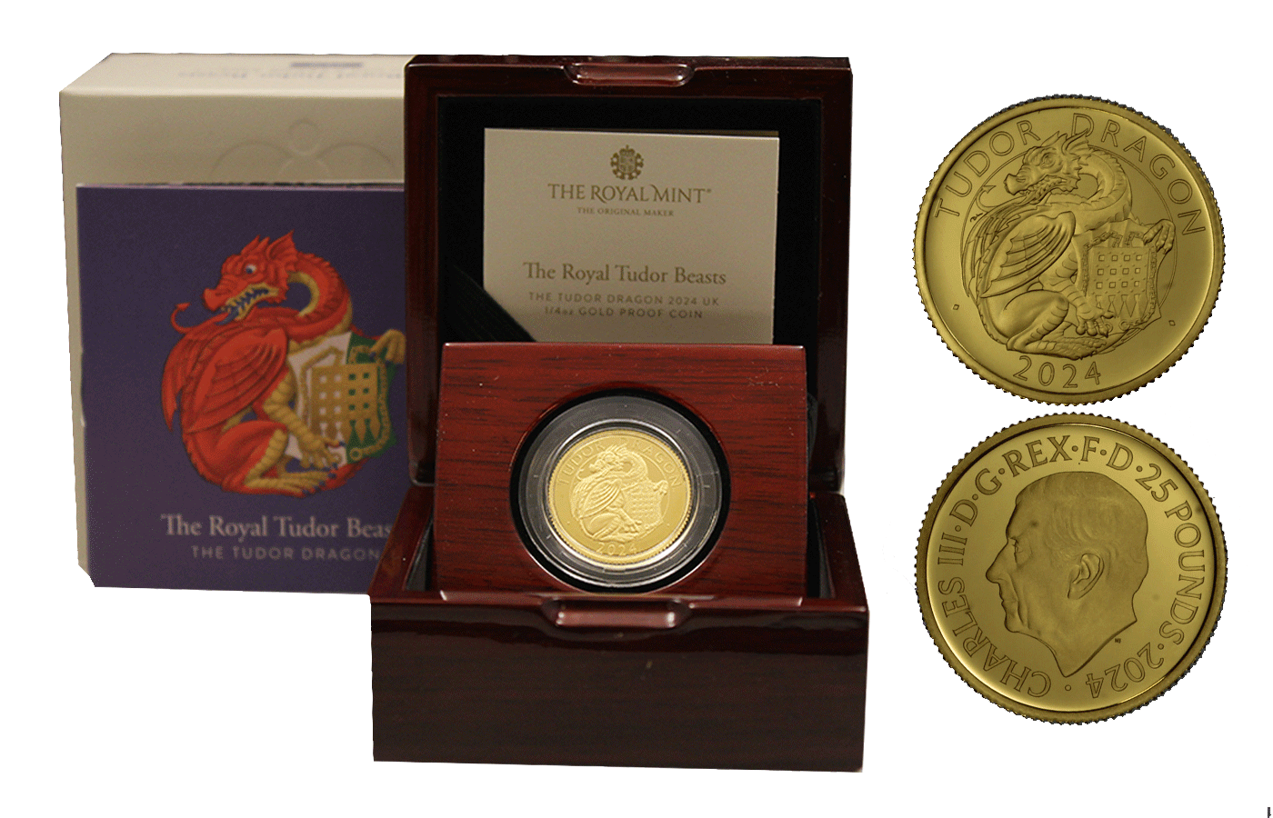 "Tudor Beasts: The Tudor Dragon" - Re Carlo III - 25 Pounds gr. 7,80 in oro 999/ - Tiratura 500 pezzi 