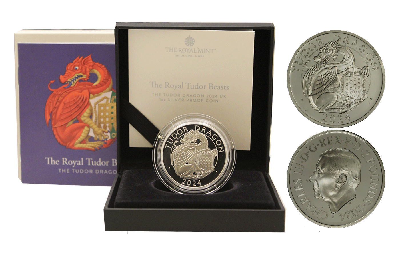 "Tudor Beasts: The Tudor Dragon" - Re Carlo III - 2 Pounds gr. 31,21 in arg. 999/ - Tiratura 5000 pezzi