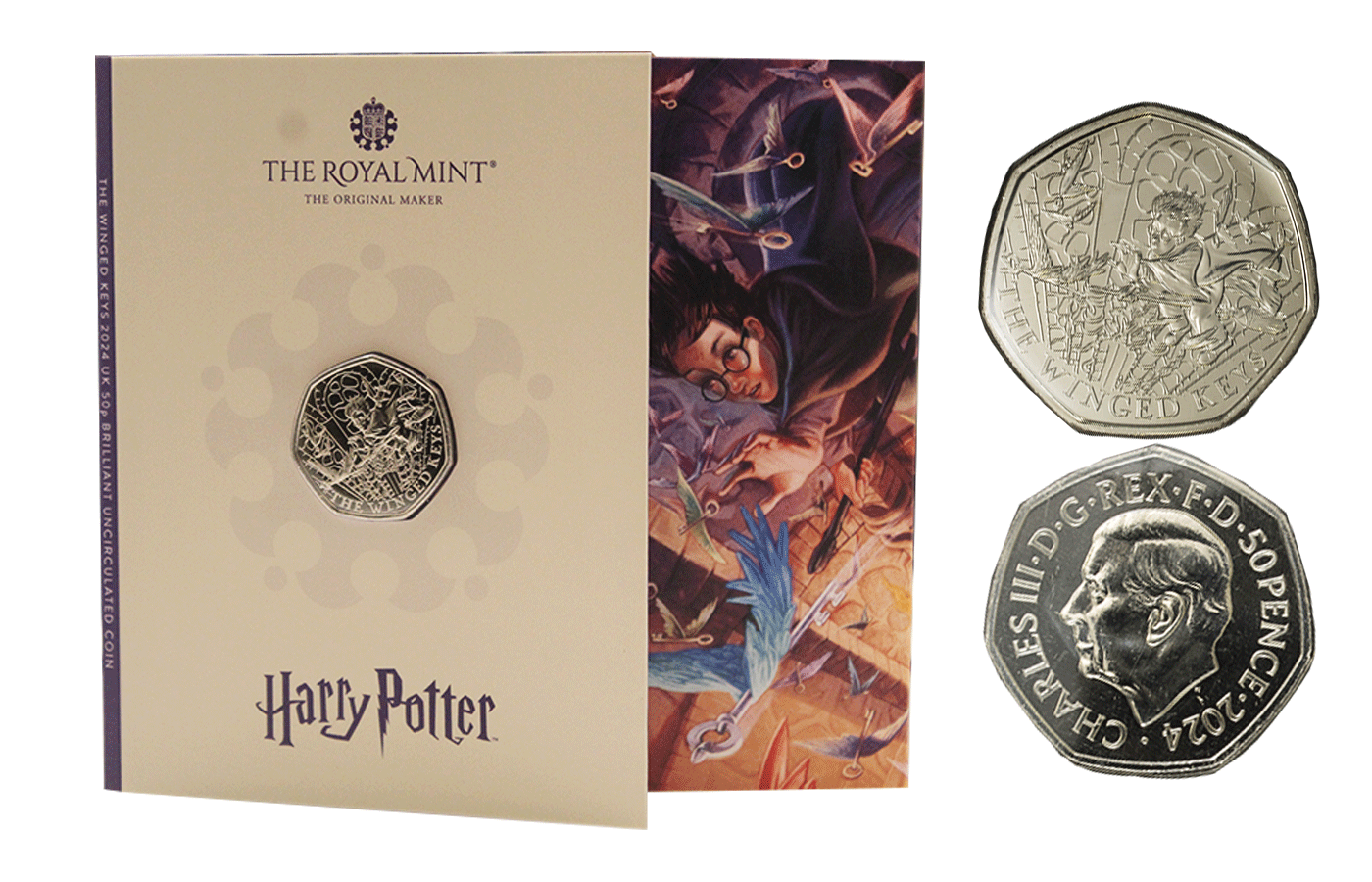 "Harry Potter: Chiavi volanti" - Re Carlo III - 50 Pence - In folder