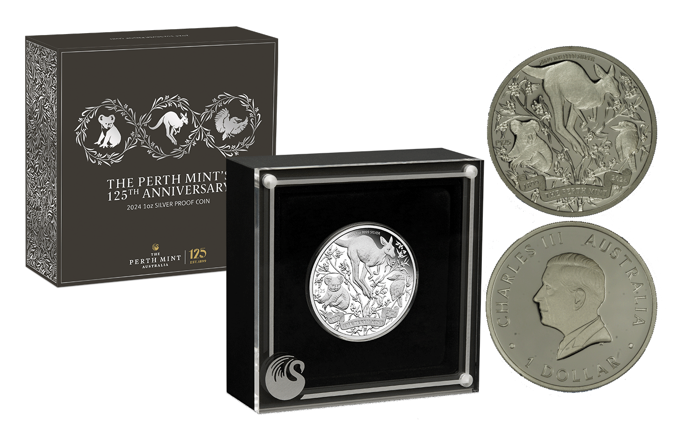 "125 Perth Mint" - Re Carlo III - 1 Dollaro gr. 31.107 in arg. 999/ - Tiratura 10000 pezzi
