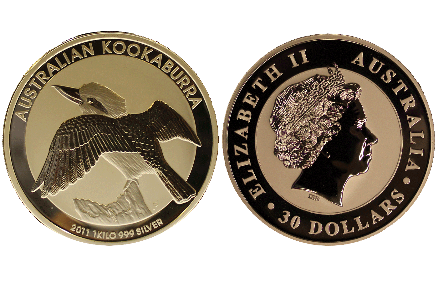 "Kookaburra" - Regina Elisabetta II -  30 Dollari kg. 1,00 in arg. 999/